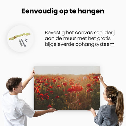 Canvas schilderij ophangen Veld met Rode Bloemen