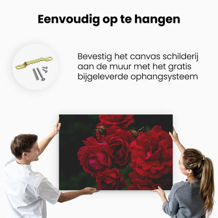 Canvas schilderij ophangen Rode Bloemen met Zwarte Achtergrond