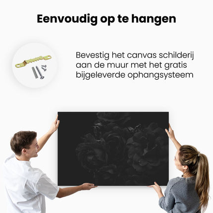 Canvas schilderij ophangen Rode Bloemen met Zwarte Achtergrond - Zwart Wit