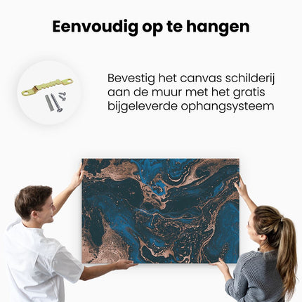 Canvas schilderij ophangen Abstracte Kunst - Blauw en Brons