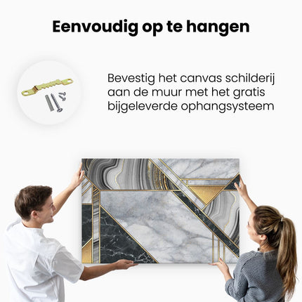 Canvas schilderij ophangen Abstracte Kunst - Goud Wit Zwart Marmer