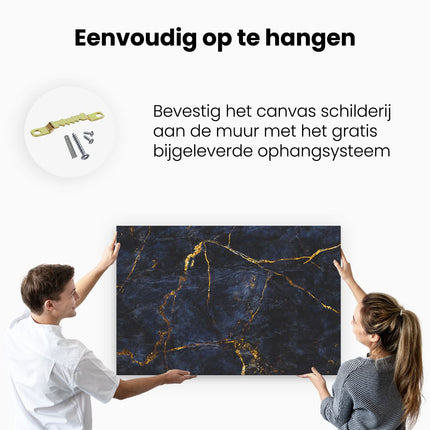 Canvas schilderij ophangen Abstracte Kunst - Donkere Marmer met Gouden Strepen