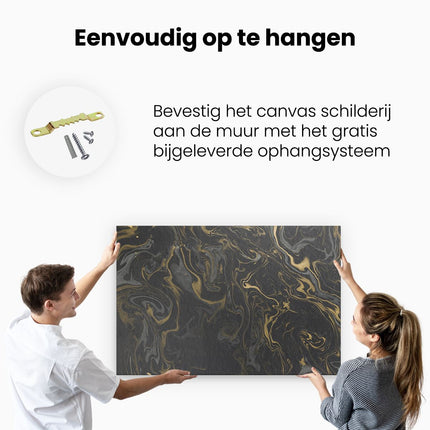 Canvas schilderij ophangen Abstracte Kunst - Donkere met Gouden Strepen Marmer