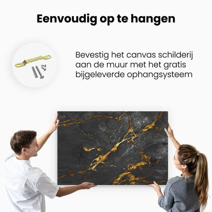 Canvas schilderij ophangen Abstracte Kunst - Natuurlijke Marmer met Gouden Tinten