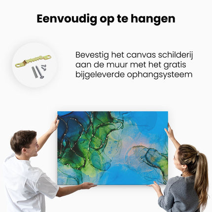 Canvas schilderij ophangen Abstracte Kunst - Blauw Groen Marmer