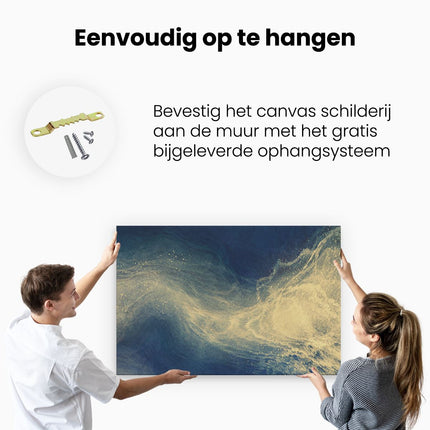 Canvas schilderij ophangen Abstracte Kunst - Blauw met Gouden Glitters