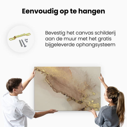 Canvas schilderij ophangen Abstracte Kunst - Bruin Goud Marmer