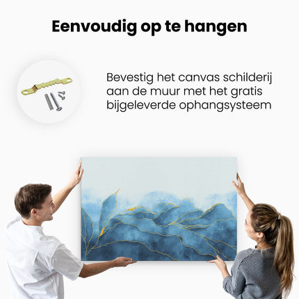 Canvas schilderij ophangen Abstracte Kunst - Blauw Wit Marmer