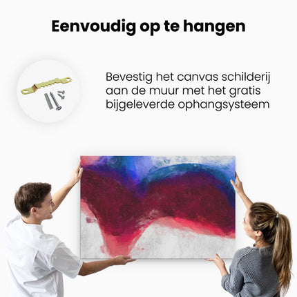 Canvas schilderij ophangen Abstracte Kunst - Ruige Penseelstreken Wit Rood Blauw