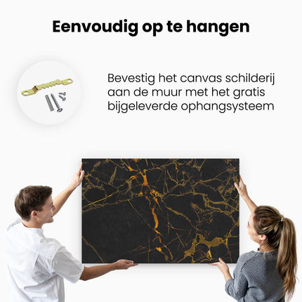 Canvas schilderij ophangen Abstracte Kunst - Zwart met Gouden Strepen