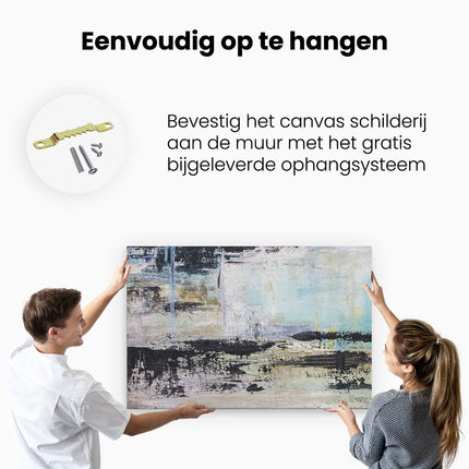 Canvas schilderij ophangen Abstracte Kunst - Acryl met Zwarte Vagen op Wit