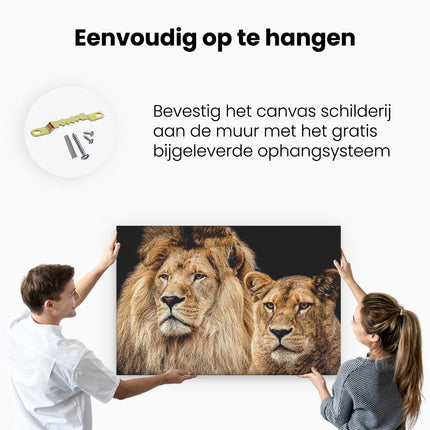 Canvas schilderij ophangen Leeuw en Leeuwin - Liefde Koppel