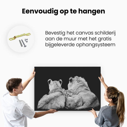 Canvas schilderij ophangen Leeuwen Familie - Leeuw - Zwart Wit