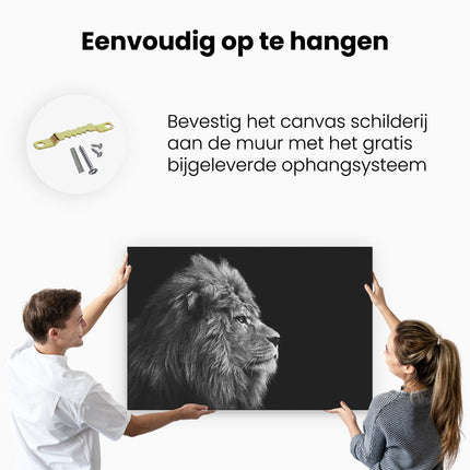 Canvas schilderij ophangen Leeuwenkop - Leeuw - Zwart Wit
