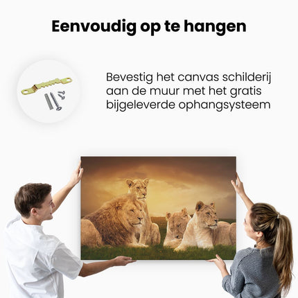Canvas schilderij ophangen Leeuwen Familie in Afrika - Leeuw