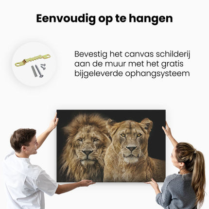 Canvas schilderij ophangen Leeuw en Leeuwin - Liefde Koppel