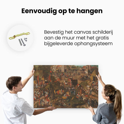 Canvas schilderij ophangen Boerenkermis met een Opvoering van de Klucht, Een Cluyte van Plaeyerwater - Peeter Baltens