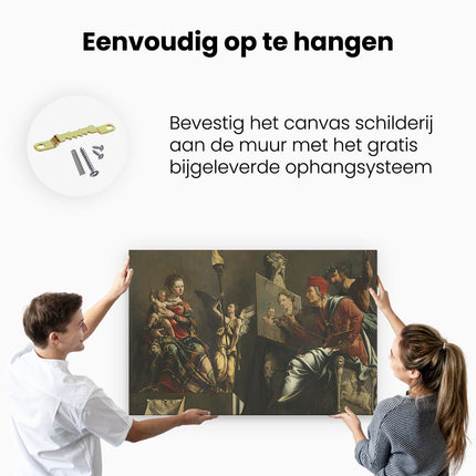 Canvas schilderij ophangen De Heilige Lucas Schildert de Madonna - Maarten van Heemskerck
