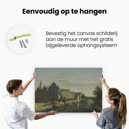 Canvas schilderij ophangen De Waag en de Kraan aan het Spaarne te Haarlem - Gerrit Adriaensz Berckheyde