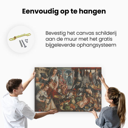 Canvas schilderij ophangen De Welvoorziene Keuken - Joachim Bueckelaer