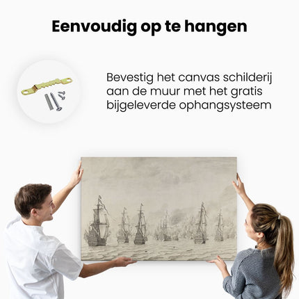Canvas schilderij ophangen De Zeeslag tegen de Spanjaarden bij Duinkerken - Willem van de Velde