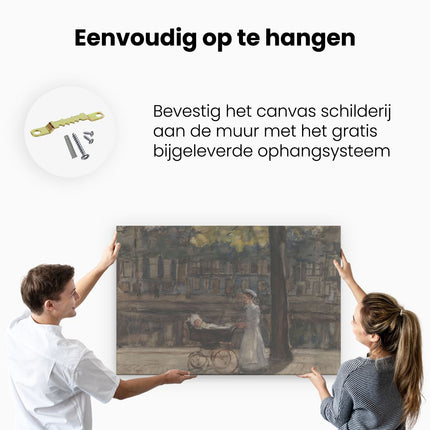 Canvas schilderij ophangen Dienstmeisje met Kinderwagen op de Keizersgracht - Isaac Israels