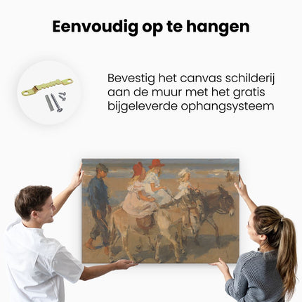 Canvas schilderij ophangen Ezeltje Rijden langs het Strand - Isaac Israels
