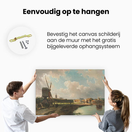 Canvas schilderij ophangen Gezicht op Den Haag vanaf de Delftse Vaart in de Zeventiende Eeuw - Cornelis Springer