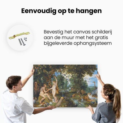 Canvas schilderij ophangen Het Aardse Paradijs met de Zondeval van Adam en Eva - Jan Brueghel