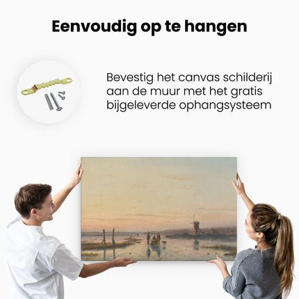 Canvas schilderij ophangen IJsgezicht met Molen - Andreas Schelfhout