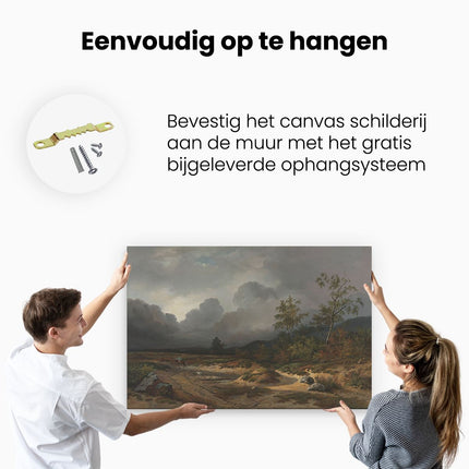 Canvas schilderij ophangen Landschap bij Naderend Onweer - Willem Roelofs