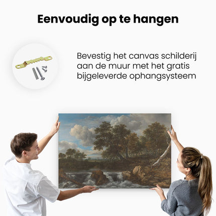 Canvas schilderij ophangen Landschap met Waterval - Jacob van Ruisdael