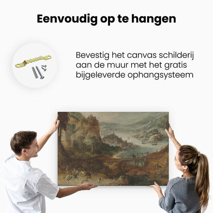 Canvas schilderij ophangen Rivierlandschap met Everzwijnjacht - Joos de Momper
