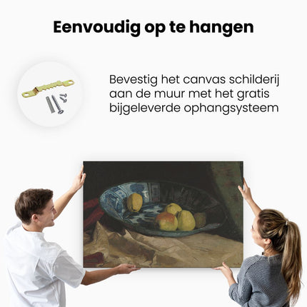 Canvas schilderij ophangen Stilleven met Appels op een Delfts Blauwe Schaal - Willem de Zwart