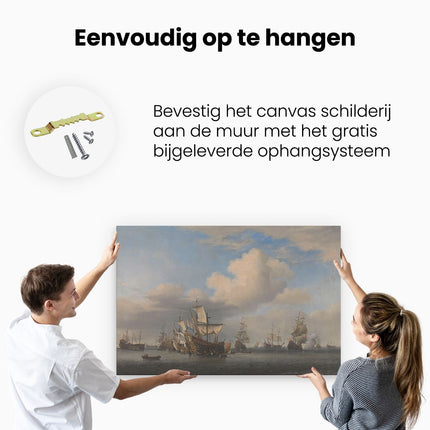 Canvas schilderij ophangen Veroverde Engelse Schepen na de Vierdaagse Zeeslag - Willem van de Velde
