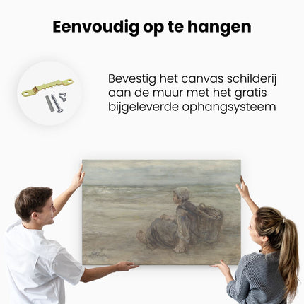 Canvas schilderij ophangen Vissersmeisje op het Strand - Jozef Israëls