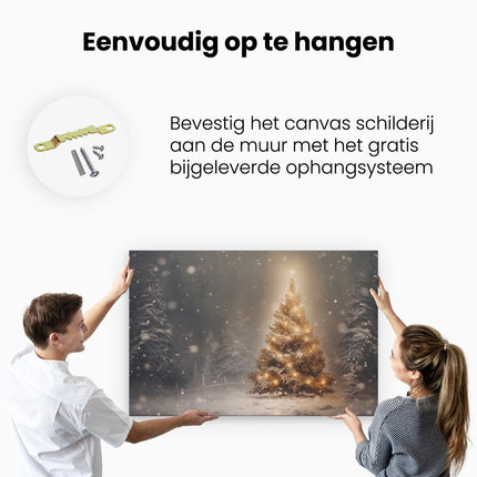 Canvas schilderij ophangen Kerstboom in het Bos - Kerstmis