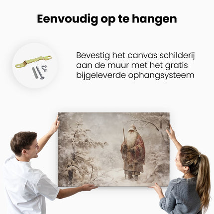 Canvas schilderij ophangen Kerstman Vintage in de Winter - Kerstmis