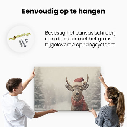 Canvas schilderij ophangen Hert in de Winter - Kerstmis