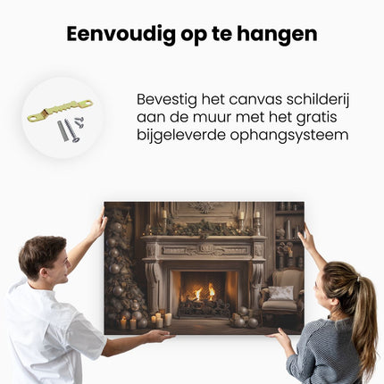 Canvas schilderij ophangen Kerstmis Openhaard