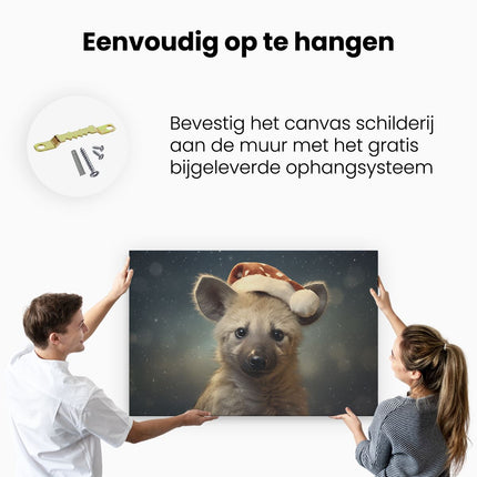 Canvas schilderij ophangen Hyena met een Kerstmuts - Kerstmis