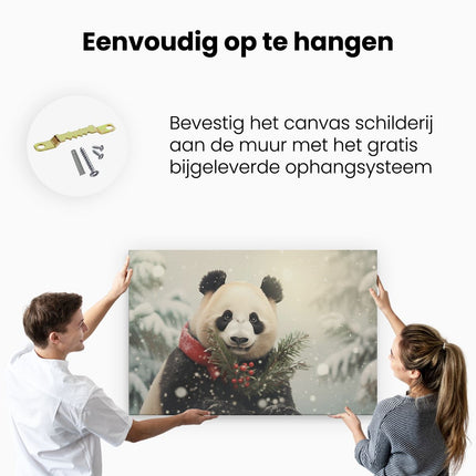 Canvas schilderij ophangen Panda bij Kerst - Kerstmis
