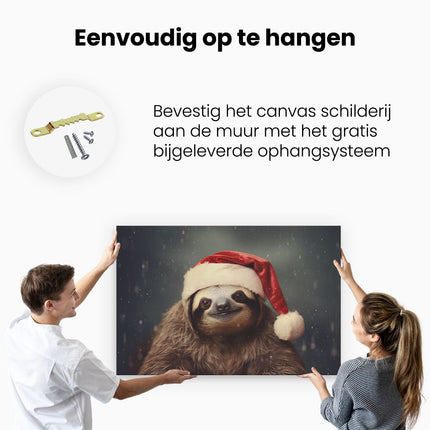 Canvas schilderij ophangen Luiaard met een Kerstmuts - Kerstmis - Kerst