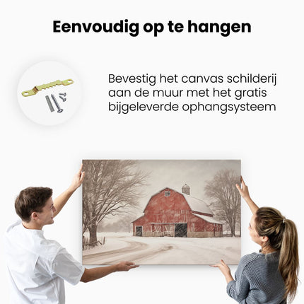 Canvas schilderij ophangen Vintage Schuur in de Winter - Kerst