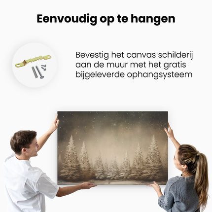 Canvas schilderij ophangen Vintage Bos met Sneeuw