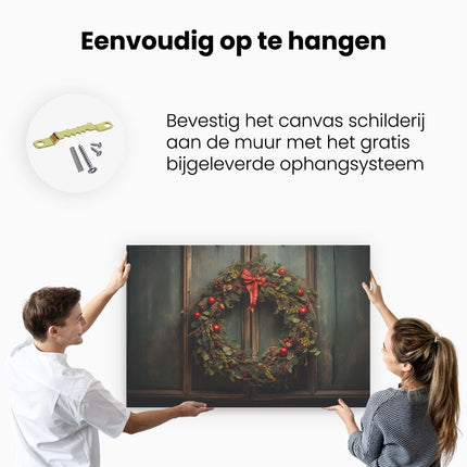 Canvas schilderij ophangen Kerst Krans - Kerstmis