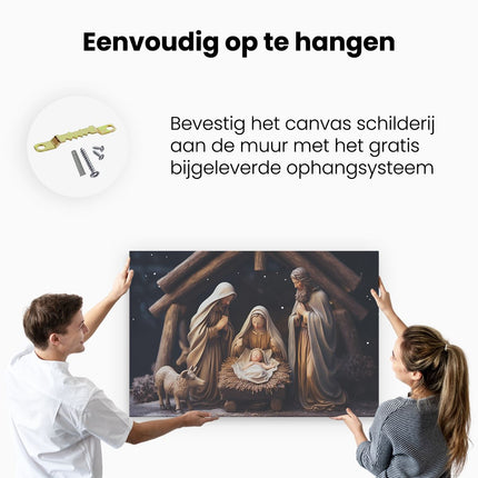 Canvas schilderij ophangen Kerststal - Kerstmis - Jezus Christus