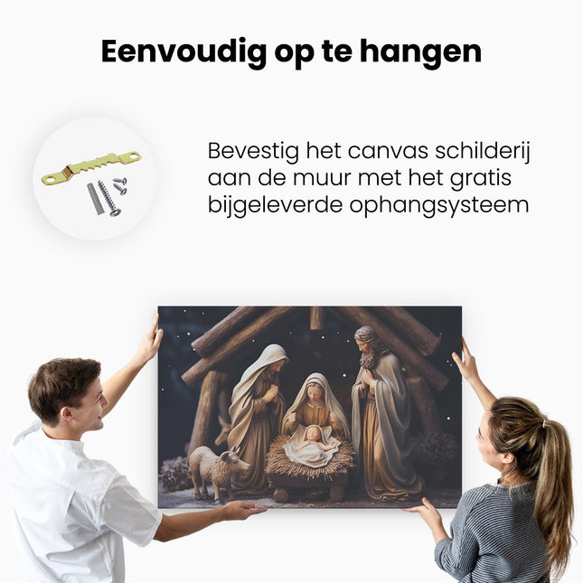 Canvas schilderij ophangen Kerststal - Kerstmis - Jezus Christus