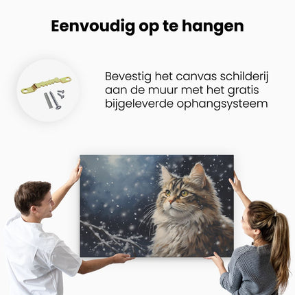 Canvas schilderij ophangen Kat in de Sneeuw