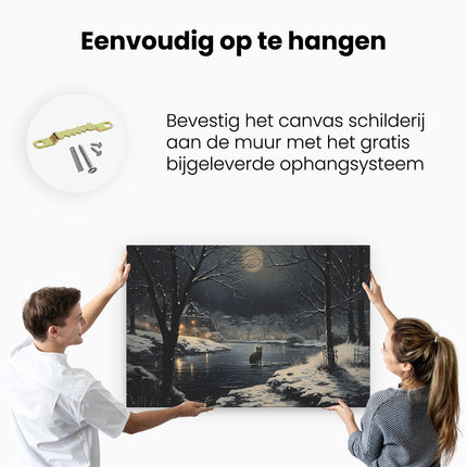 Canvas schilderij ophangen Kat op het Water bij Volle Maan